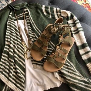 Gladiator green suede sandals